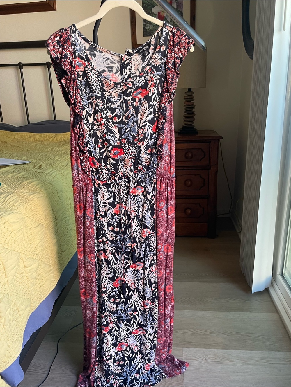 Lucky Brand Black Maxi Dress with Red Floral Print